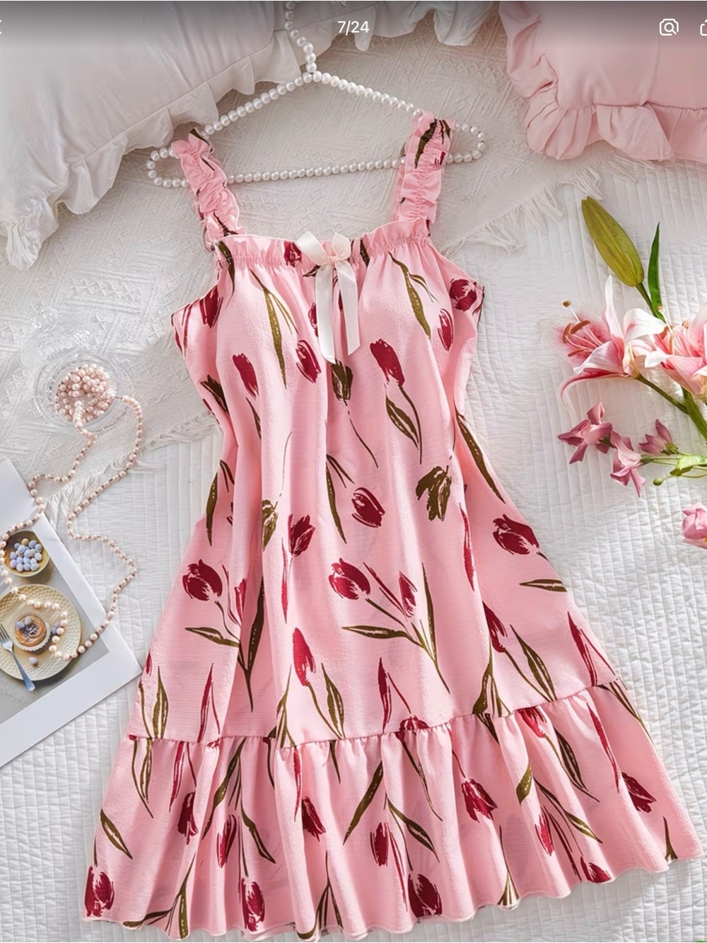 Pink Tulip Floral Summer Sundress Ruffle Midi